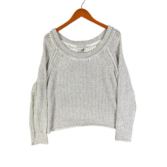 Free People Scoop Neck Pullover Open Knit Light Gray Silver Sweater Womens Small - Picture 1 of 5